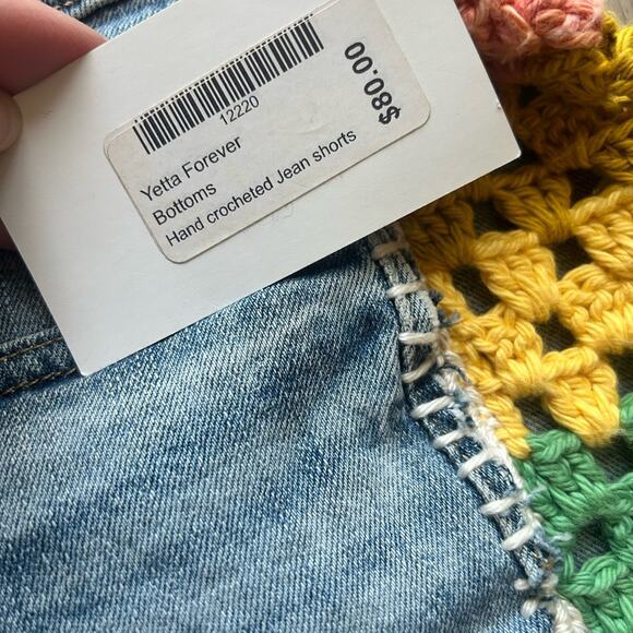 Yetta Forrever Upcycled crochet rainbow denim shorts 1X - Picture 7 of 8